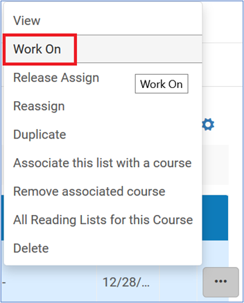 The Work on selection for a reading list screen capture