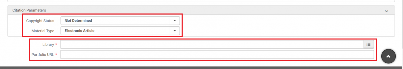 An image of the bottom half of the Quick Cataloging screen with multiple fields highlighted